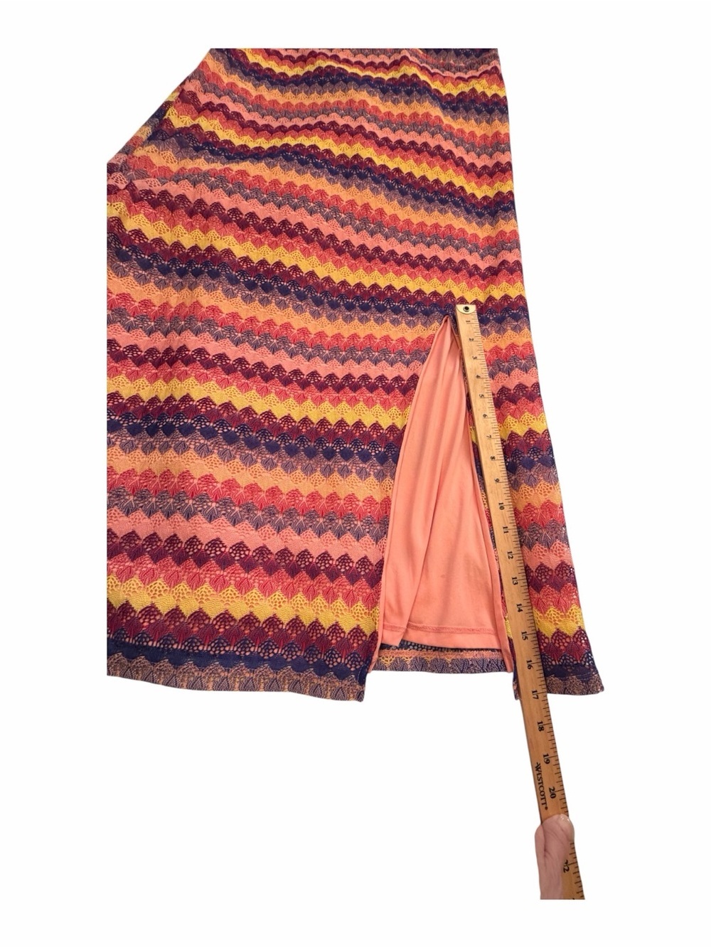 Wild Fable Peach Crochet Style Halter Dress with Multicolor Trim - Size Medium - Picture 5 of 12